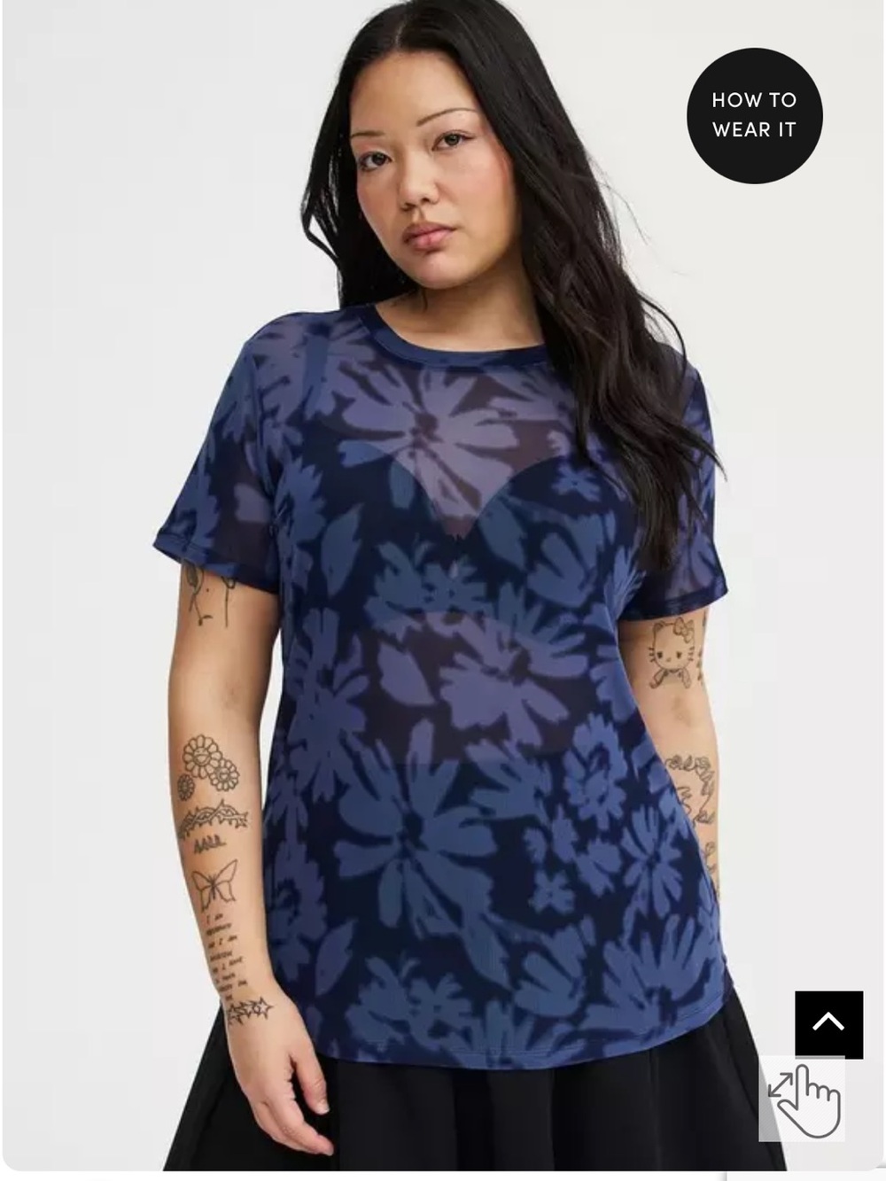 NWT Torrid Avery Daisies Floral Blue mesh layering tee size 3X